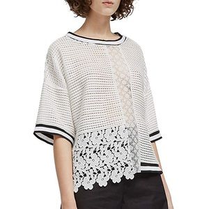 ⭐ French Connection Vosporos Lace White Black Knit Sweater Top ⭐